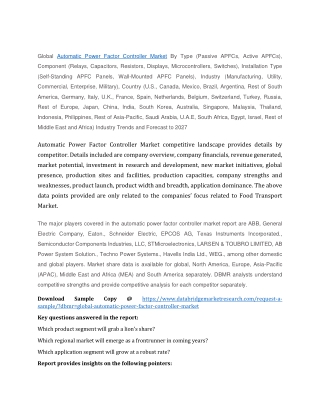 Automatic Power Factor Controller Market Trends, Analysis, Key Players and Forec