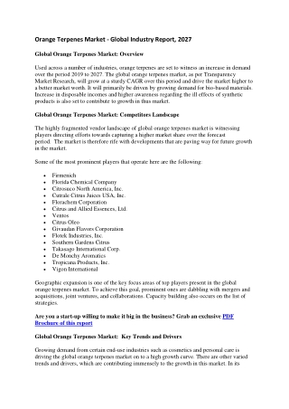 Orange Terpenes Market - Global Industry Report, 2027