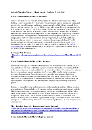 Cathode Materials Market - Global Industry Analysis, Trends 2026