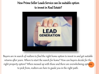 How Prime Seller Leads Service can be suitable option to invest in Real Estate?