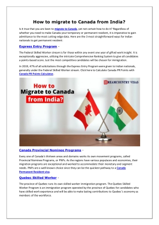 How to migrate to Canada from India