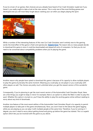 Download the Latest Edition of the Automobile Crash Simulator Royal