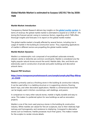 Global Marble Market is estimated to Surpass US$ 93.7 Bn by 2030: TMR