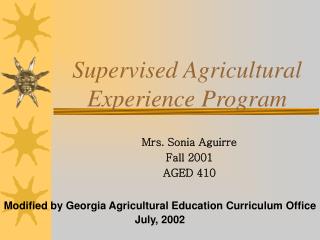 Supervised Agricultural Experience Program