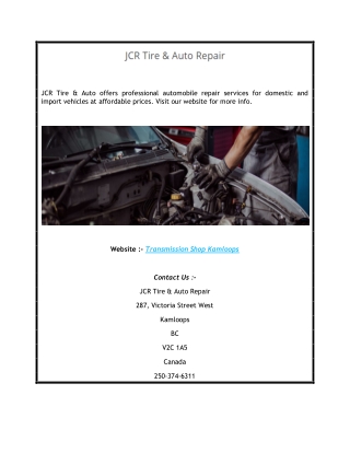 Best Transmission Shop Kamloops  JCR Tire & Auto Repair
