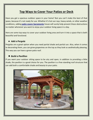 Some Amazing Tips To Cover Deck and Patio Area