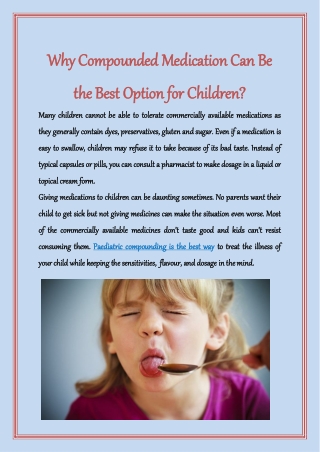 Why Compounded Medication Can Be the Best Option for Children?