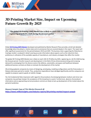 3D Printing Market Size, Capacity, Production and Revenue Analysis Report 2025