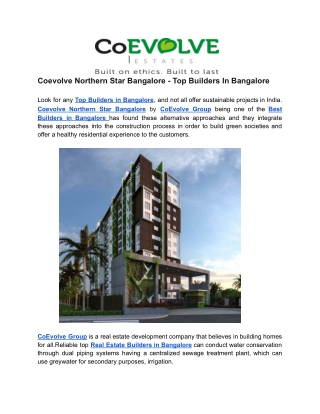 Coevolve Northern Star Bangalore - Top Builders In Bangalore