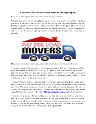 Know how you can actually find a reliable moving company