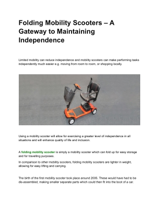 Folding Mobility Scooters – A Gateway to Maintaining Independence