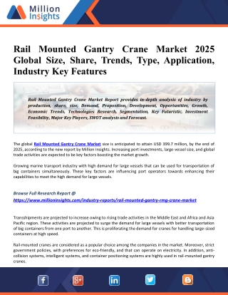 Rail Mounted Gantry Crane Market 2025 Global Industry Trends, Growth, Share