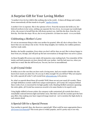 A Surprise Gift for Your Loving Mother