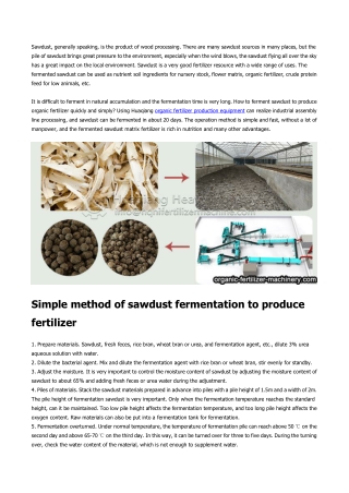 Feasible and simple method of sawdust fermentation