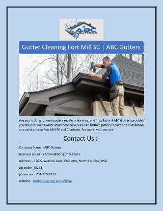 Gutter Cleaning Fort Mill SC | ABC Gutters