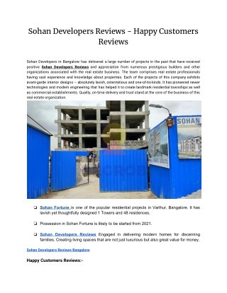 Sohan Developers Reviews - Happy Customers Reviews