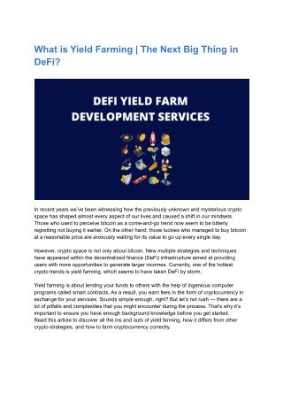 DeFi Yield Farming Development Services
