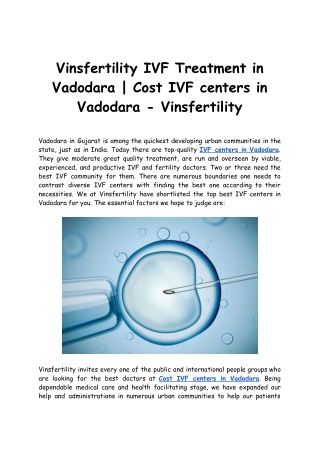 Vinsfertility IVF Treatment in Vadodara | Cost IVF centers in Vadodara - Vinsfer