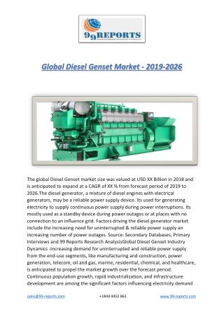 Global Diesel Genset Market - Competitive Analysis, Syndicated Research Report,