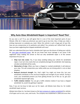 Why Auto Glass Windshield Repair is Important Read This