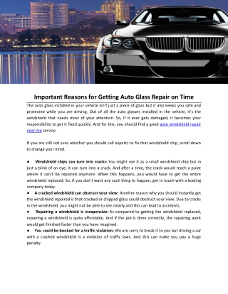 Important Reasons for Getting Auto Glass Repair on Time