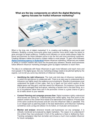 What are the key components on which the digital Marketing agency focuses for fruitful influencer marketing