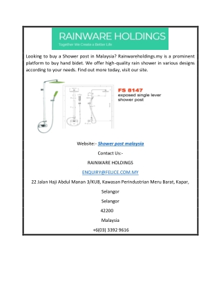 Shower Post Malaysia | Rainwareholdings.my