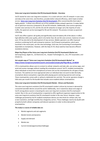 Voice over Long-term Evolution (VoLTE) Smartwatch Market