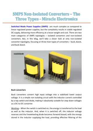 SMPS Non-Isolated Converters – The Three Types - Miracle Electronics