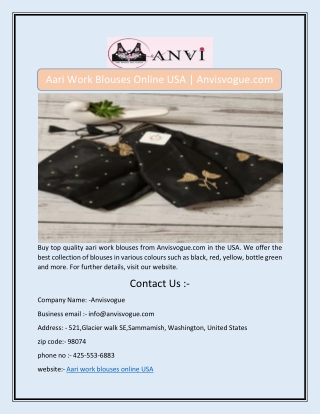 Aari Work Blouses Online USA | Anvisvogue.com