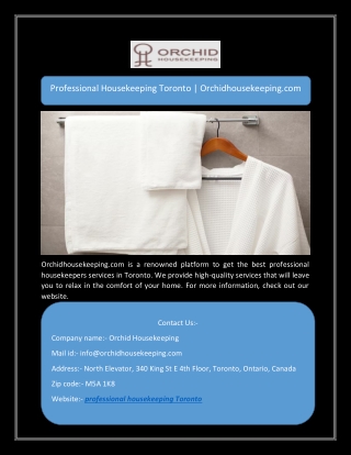 Professional Housekeeping Toronto | Orchidhousekeeping.com