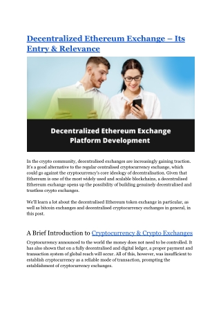 Decentralized Ethereum Exchange – Its Entry and Relevance