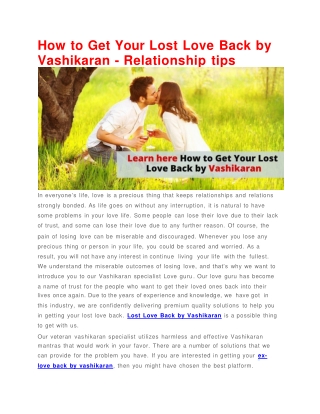 How to Get Your Lost Love Back by Vashikaran - Relationship tips