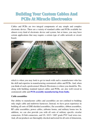 Building Your Custom Cables And PCBs At Miracle Electronics