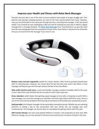 Improve your Health and Fitness with Relax Neck Massager