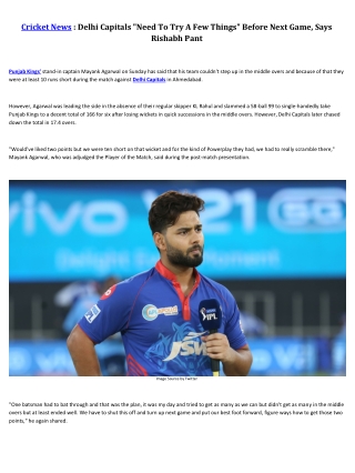Delhi Capitals Need To Try A Few Things Before Next Game, Says Rishabh Pant