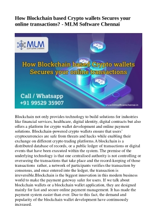 How Blockchain based Crypto wallets Secures your online transactions_ - MLM Software Chennai