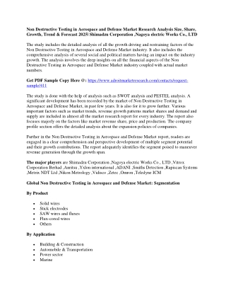 Non Destructive Testing in Aerospace and Defense Market