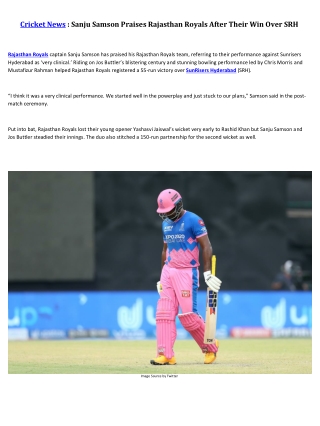 Sanju Samson Praises Rajasthan Royals After Their Win Over SRH