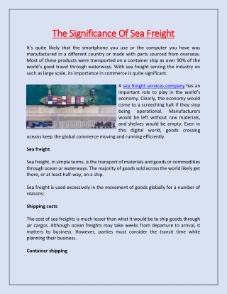 The Significance Of Sea Freight