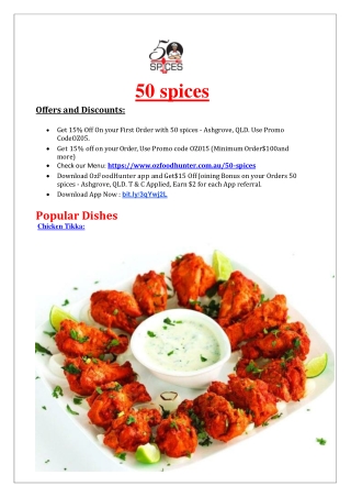 15% Off - 50 spices Menu - Indian Restaurant Ashgrove, QLD