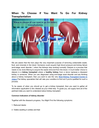 When To Choose If You Want To Go For Kidney Transplantation