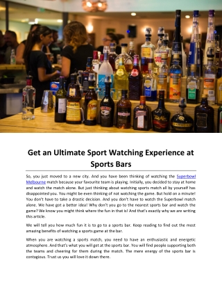 Get an Ultimate Sport Watching Experience at Sports Bars