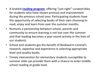 Summer Reading Program, Early Reading Program