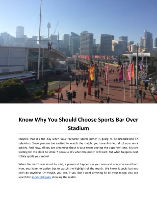 Know Why You Should Choose Sports Bar Over Stadium