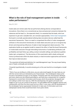What is the role of lead management system in inside sales performance _