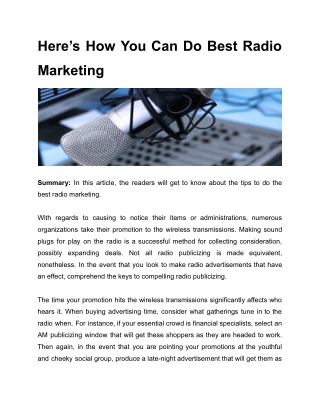 Here’s How You Can Do Best Radio Marketing