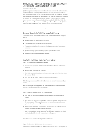 TROUBLESHOOTING FOR QUICKBOOKS MULTI-USER MODE NOT WORKING ISSUES