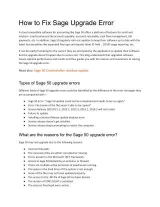 How to Fix Sage Upgrade Error