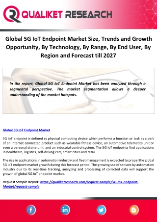 Global 5G IoT Endpoint Market Size, Trends and Growth Opportunity, By Technology, By Range, By End User, By Region and F